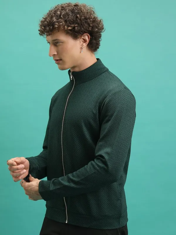  Highlander Men Black High Neck Front-Open Sweatshirts