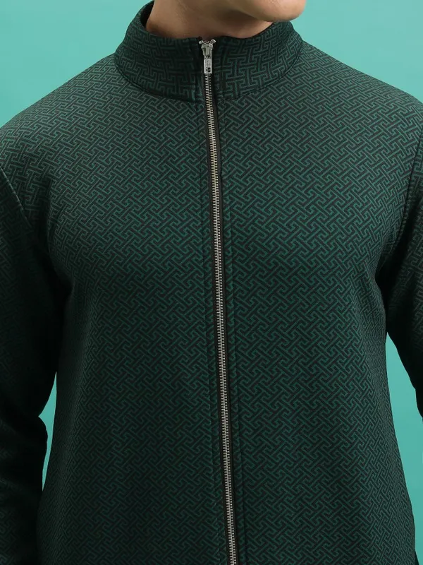  Highlander Men Black High Neck Front-Open Sweatshirts