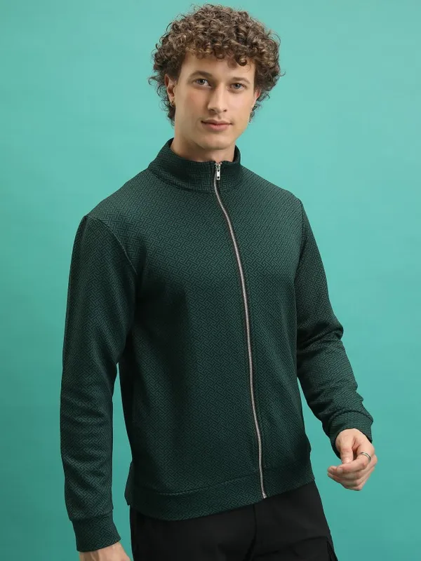  Highlander Men Black High Neck Front-Open Sweatshirts
