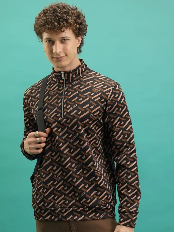 Highlander Men Brown High Neck Pullover Sweatshirt