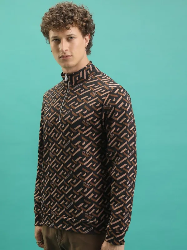 Highlander Men Brown High Neck Pullover Sweatshirt