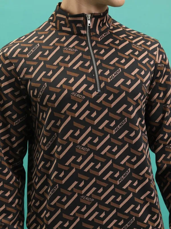 Highlander Men Brown High Neck Pullover Sweatshirt