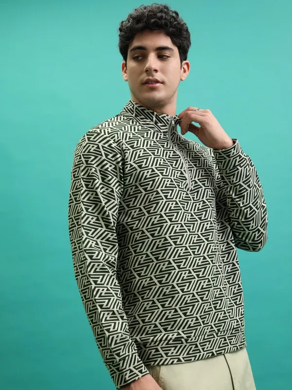  HIGHLANDER Men Green High Neck Pullover Sweatshirts