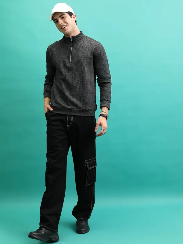  HIGHLANDER Men Grey High Neck Pullover Sweatshirts