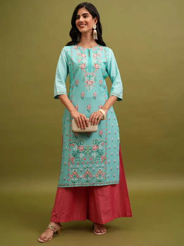  Ketch Women Turquoise Printed Straight Kurtas