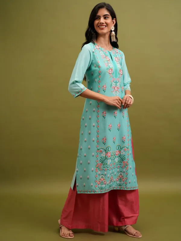  Ketch Women Turquoise Printed Straight Kurtas