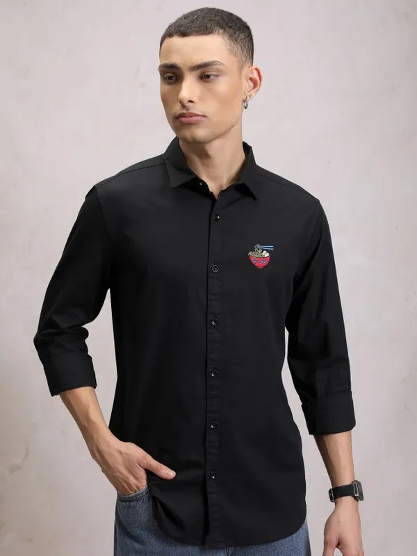  Ketch Men Black Self Design Slim Fit Casual Shirts