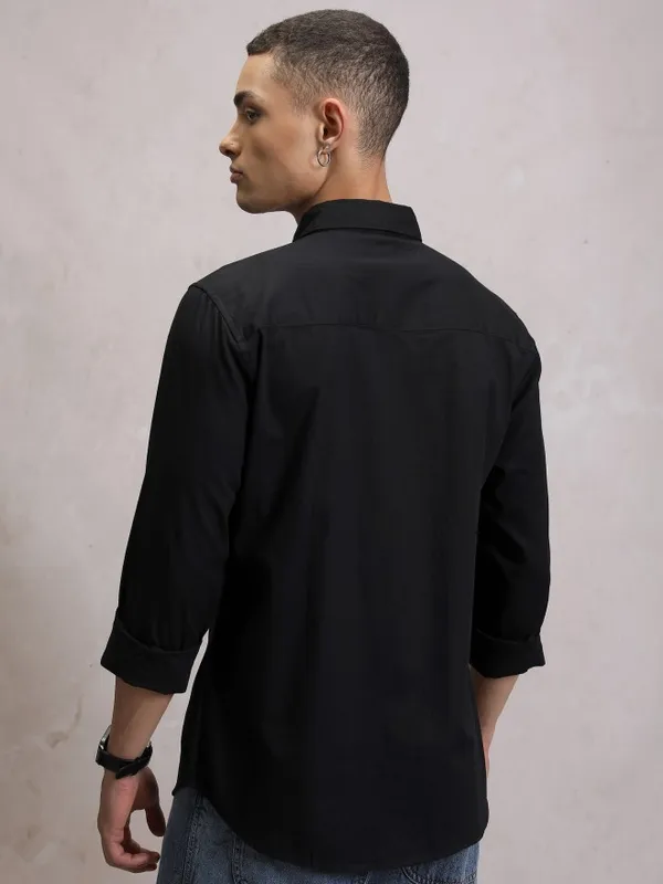  Ketch Men Black Self Design Slim Fit Casual Shirts