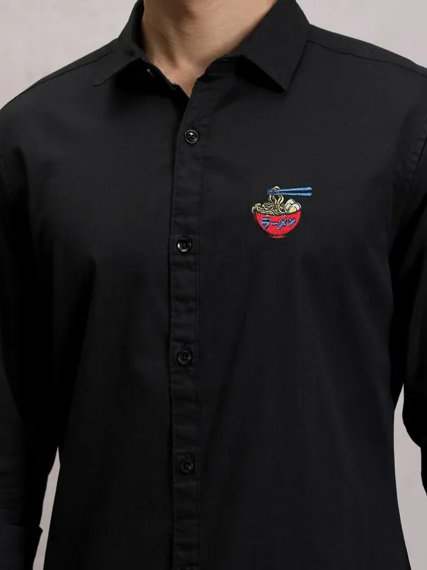  Ketch Men Black Self Design Slim Fit Casual Shirts
