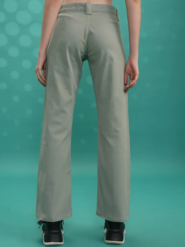  Tokyo Talkies Women Green Solid Flared Casual Trousers