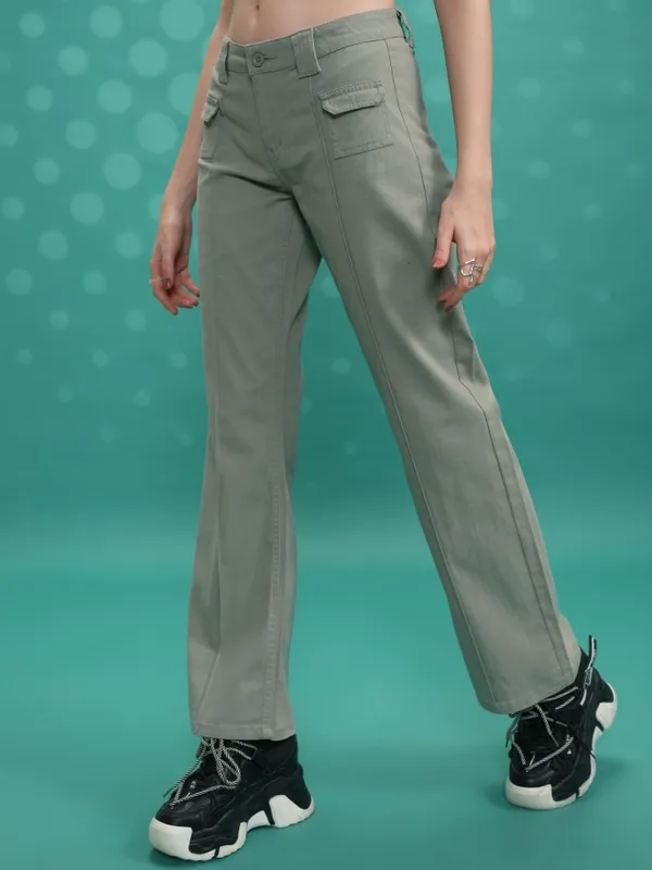  Tokyo Talkies Women Green Solid Flared Casual Trousers