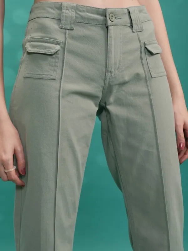  Tokyo Talkies Women Green Solid Flared Casual Trousers