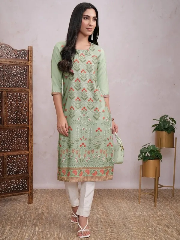  Ketch Women Green Printed Straight Kurtas