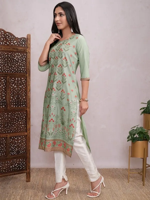  Ketch Women Green Printed Straight Kurtas
