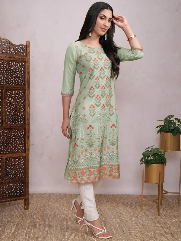  Ketch Women Green Printed Straight Kurtas