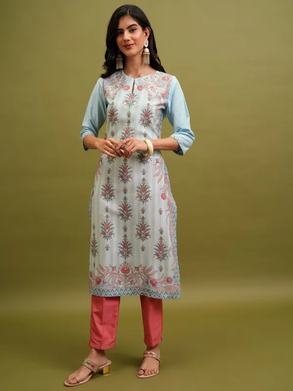  Ketch Women Blue Printed Straight Kurtas