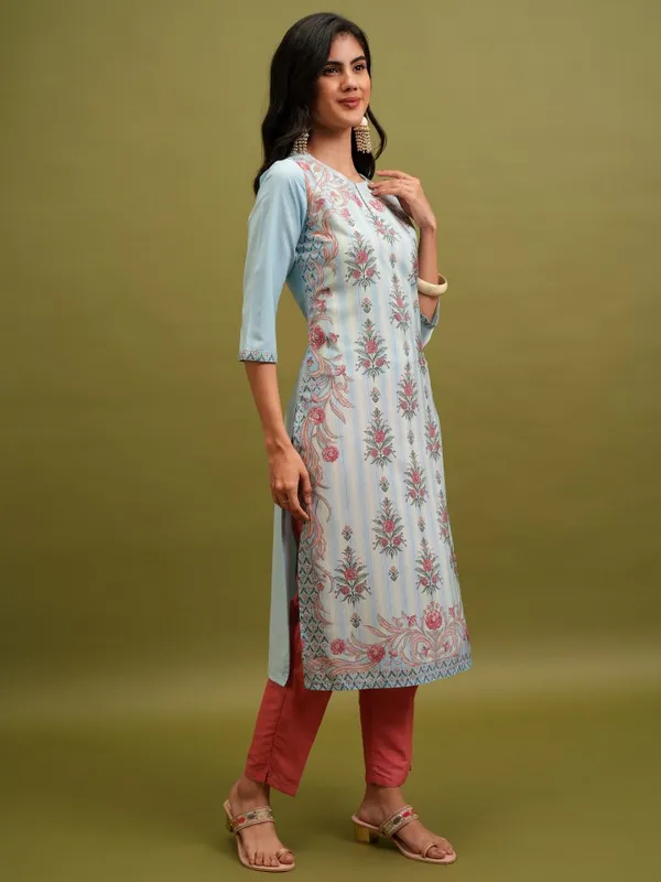  Ketch Women Blue Printed Straight Kurtas