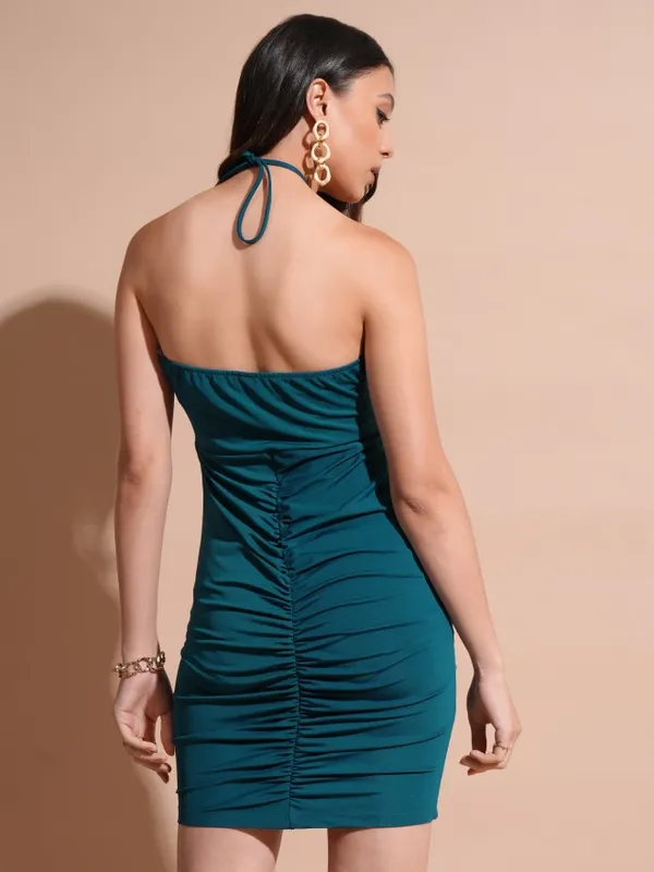 Tokyo Talkies Women Teal Solid Bodycon Dress