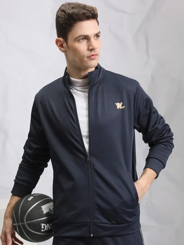  Highlander Men Navy Blue Printed Open Front Jacket Jackets
