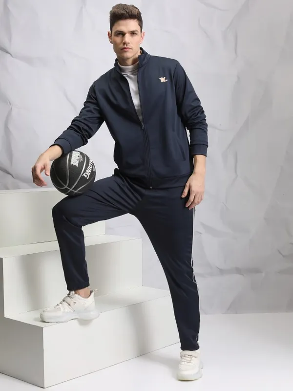  Highlander Men Navy Blue Printed Open Front Jacket Jackets
