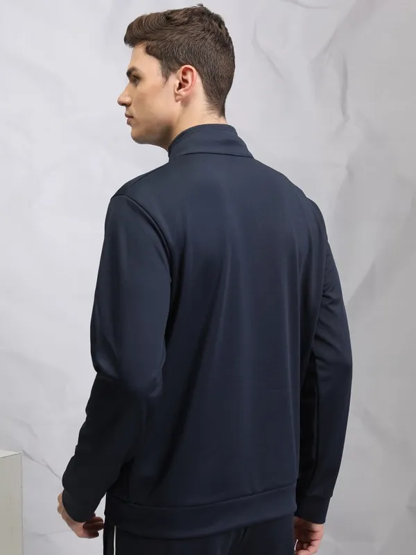  Highlander Men Navy Blue Printed Open Front Jacket Jackets