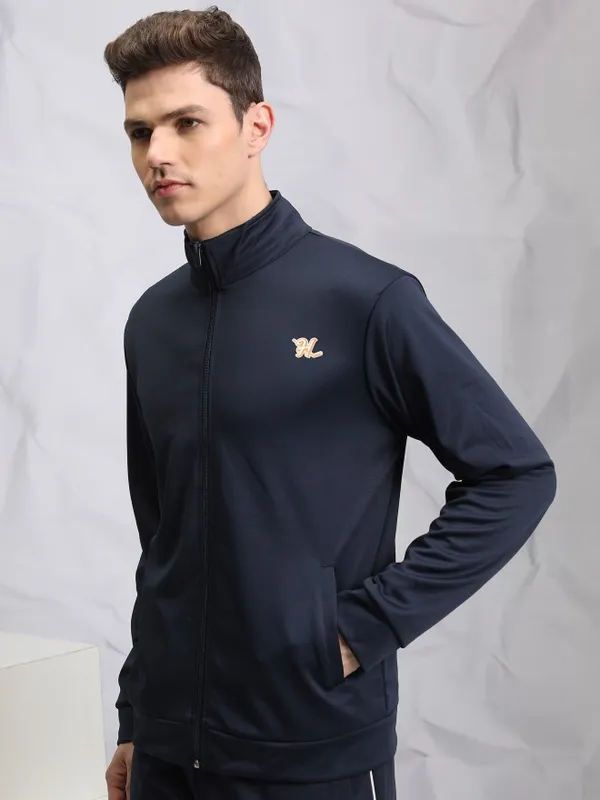  Highlander Men Navy Blue Printed Open Front Jacket Jackets