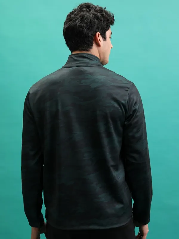  HIGHLANDER Men Green High Neck Front-Open Sweatshirts