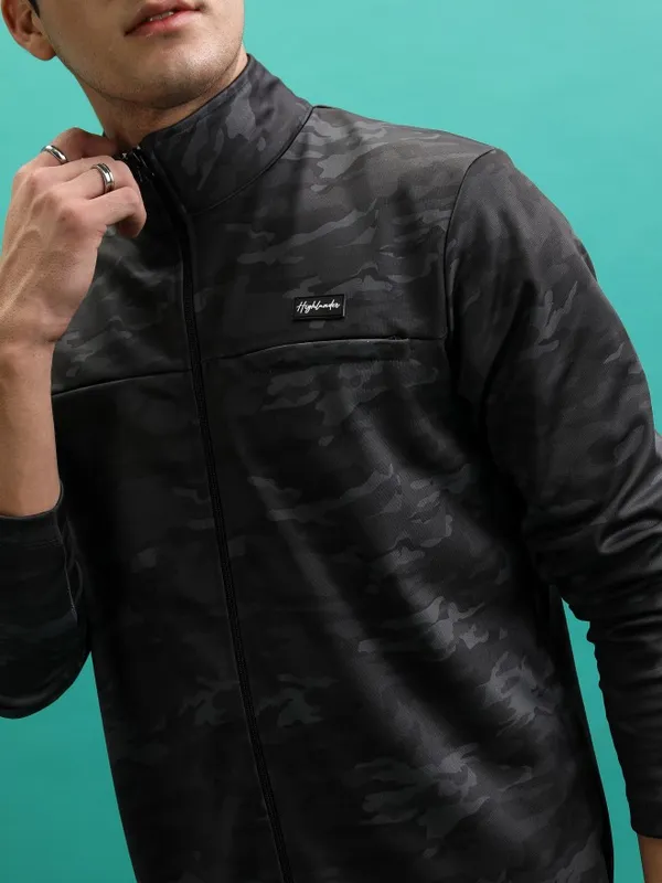  HIGHLANDER Men Grey High Neck Front-Open Sweatshirts