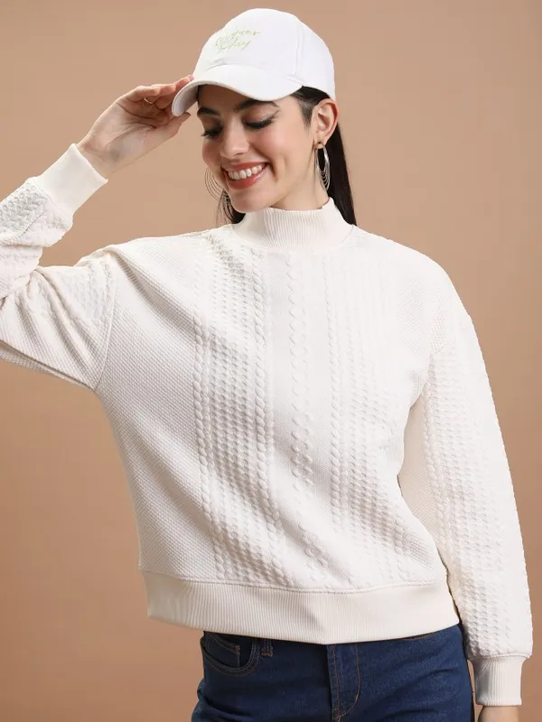 Women Self Design Sweatshirt