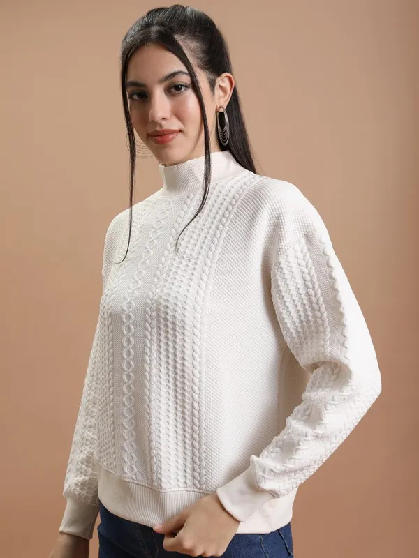 Women Self Design Sweatshirt