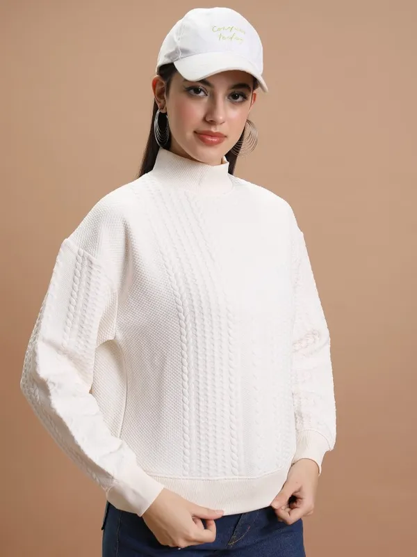 Women Self Design Sweatshirt