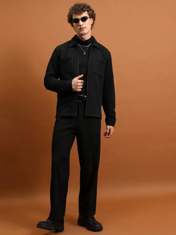  Highlander Men Black Shirt Collar Front-Open Sweatshirts