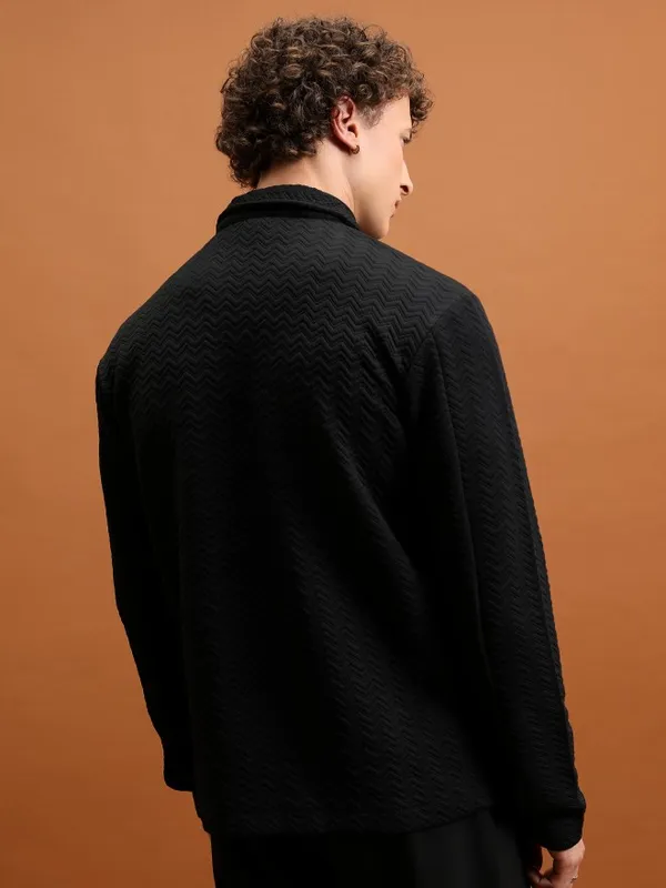  Highlander Men Black Shirt Collar Front-Open Sweatshirts