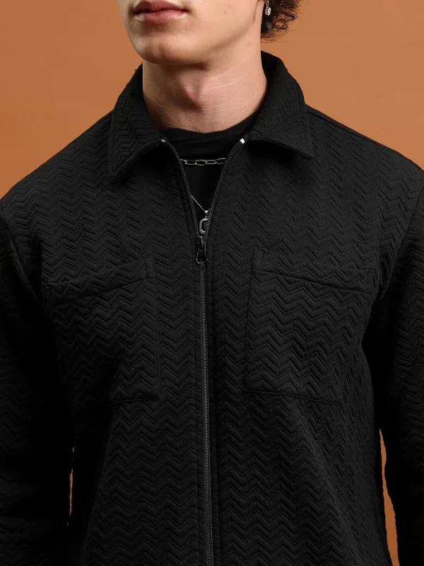  Highlander Men Black Shirt Collar Front-Open Sweatshirts
