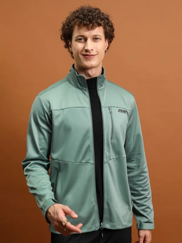 Highlander Men Green Solid Open Front Jacket
