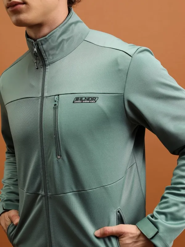 Highlander Men Green Solid Open Front Jacket