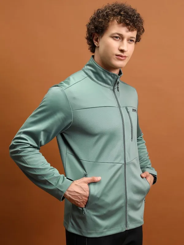 Highlander Men Green Solid Open Front Jacket