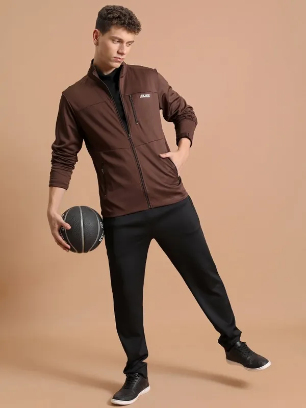 Highlander Men Brown Solid Open Front Jacket