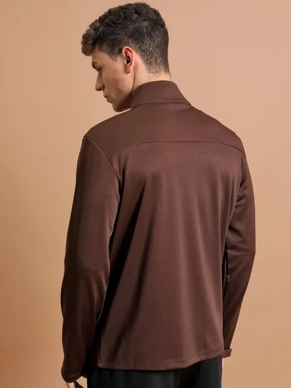 Highlander Men Brown Solid Open Front Jacket