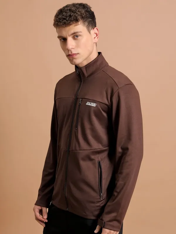 Highlander Men Brown Solid Open Front Jacket