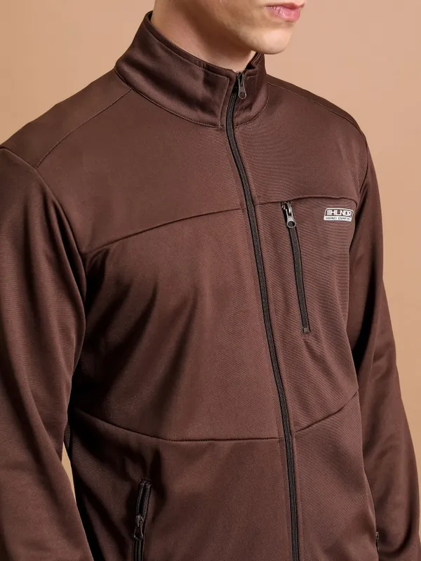 Highlander Men Brown Solid Open Front Jacket