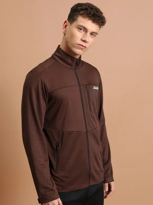 Highlander Men Brown Solid Open Front Jacket