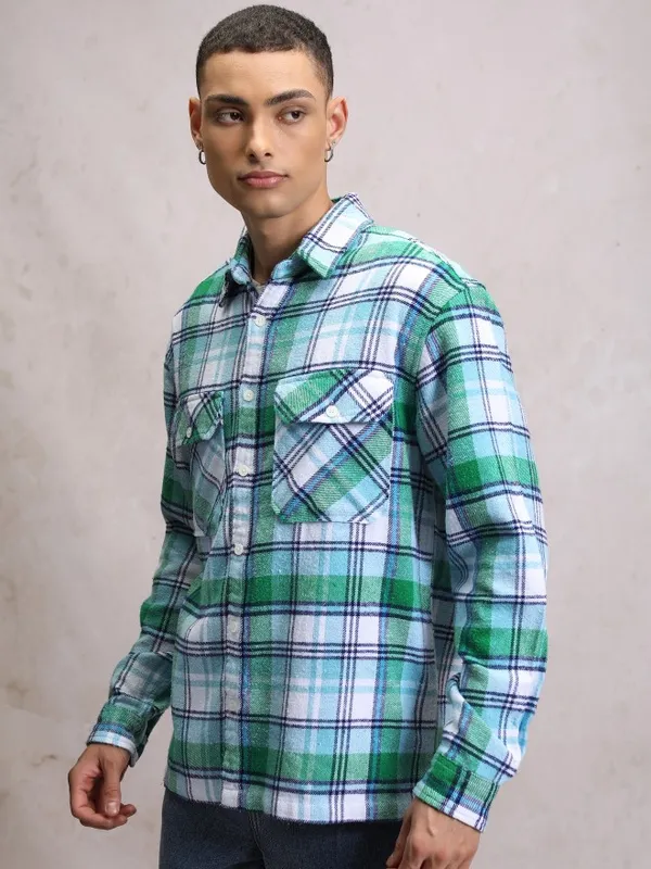 Highlander Men White Checked Regular Fit Casual Shirts