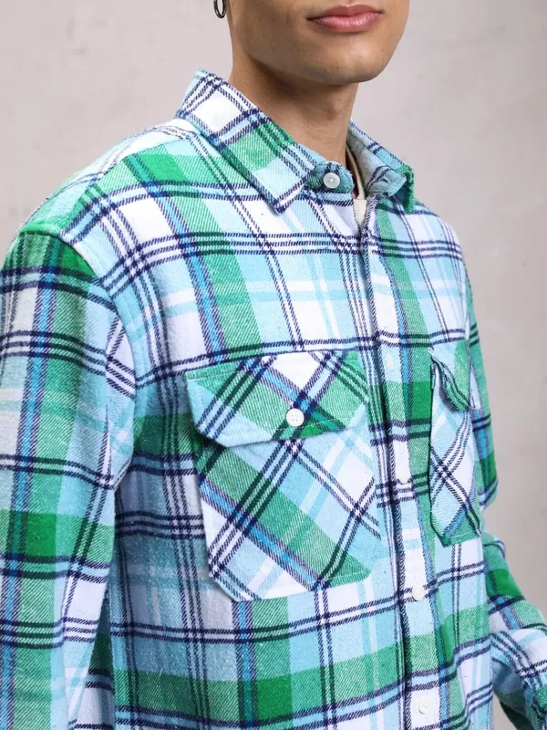  Highlander Men White Checked Regular Fit Casual Shirts