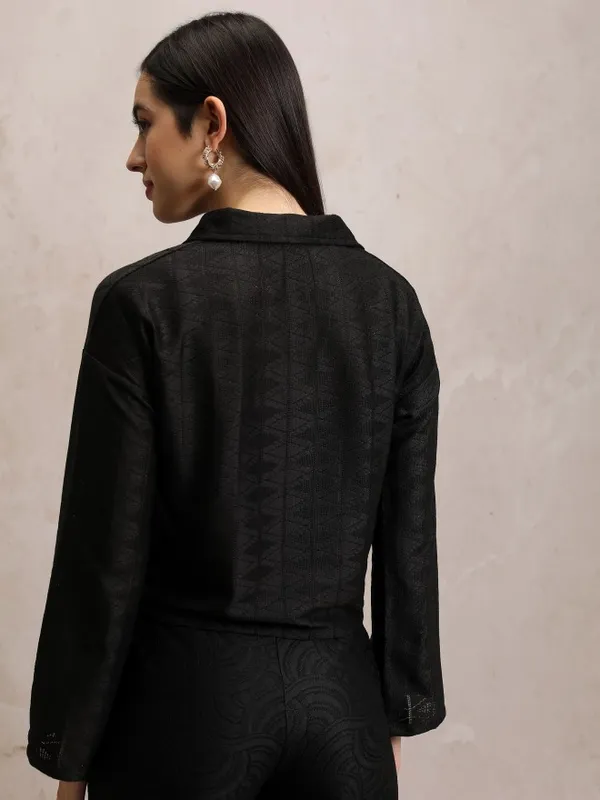  Tokyo Talkies Women Black Self Design Shirt Style Tops