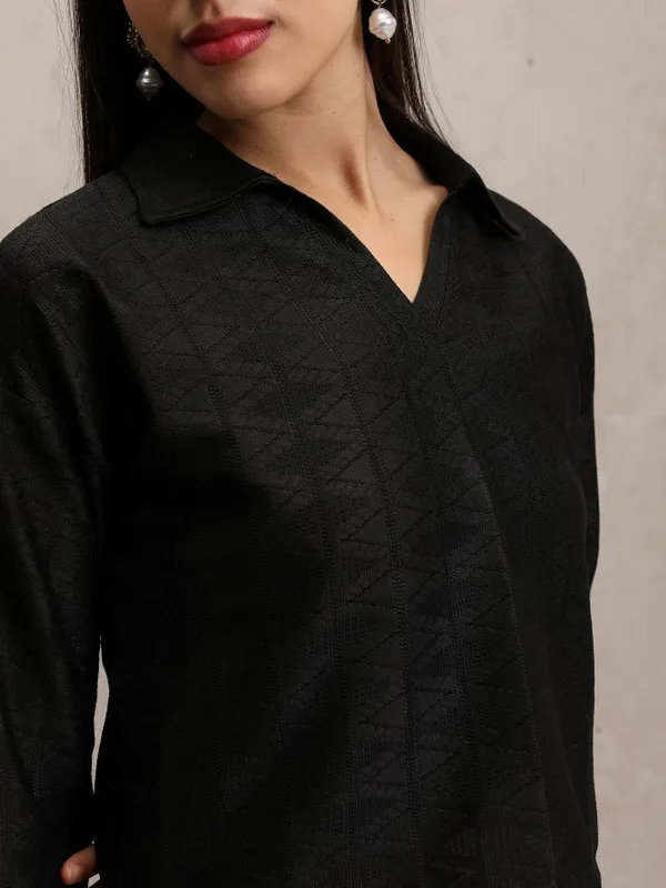  Tokyo Talkies Women Black Self Design Shirt Style Tops