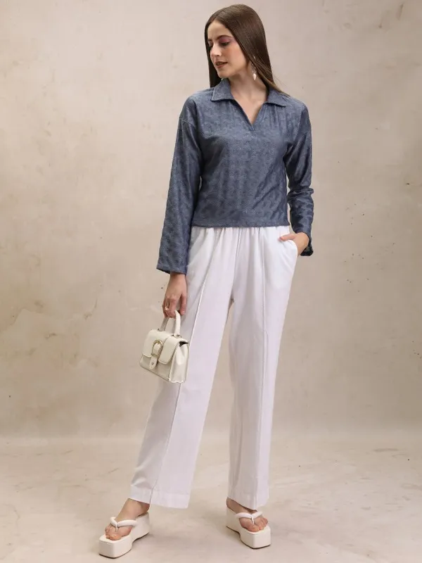  Tokyo Talkies Women Blue Self Design Regular Tops
