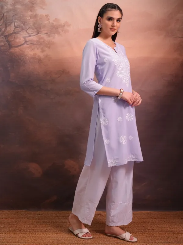  Vishudh Women Purple Embroidered Straight Kurtas
