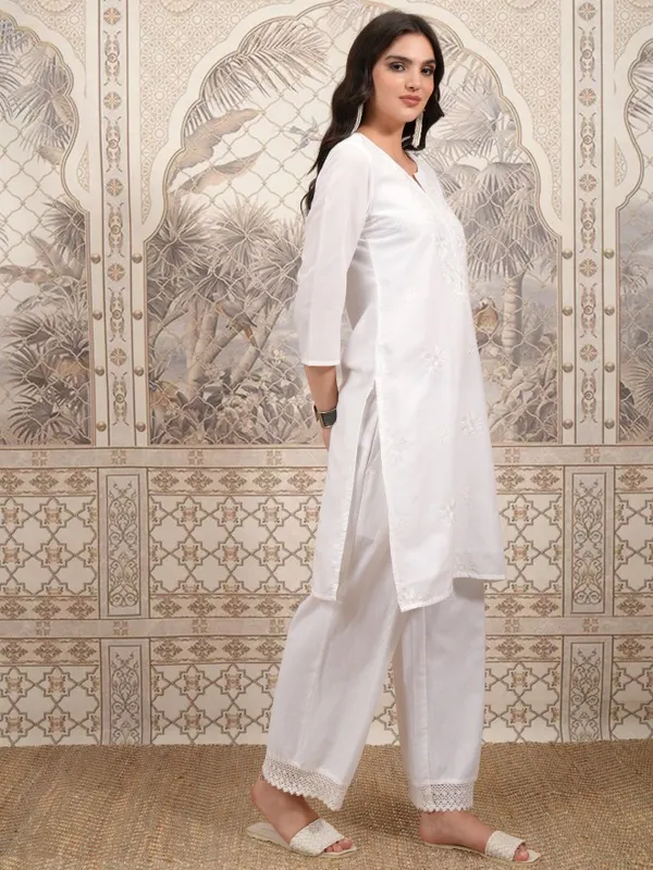 Vishudh Women White Embroidered Straight Kurtas