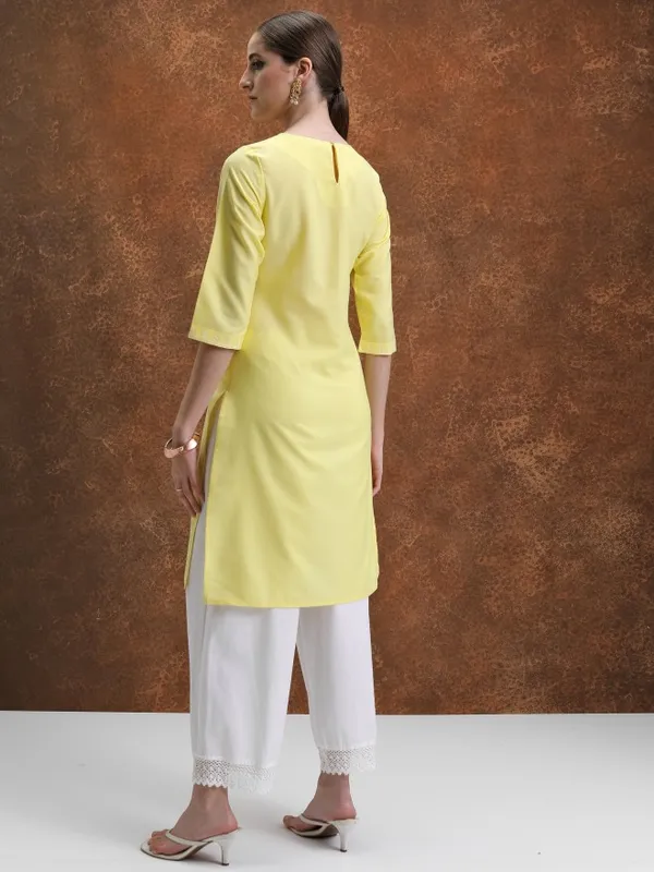 Vishudh Women Yellow Embroidered Straight Kurta